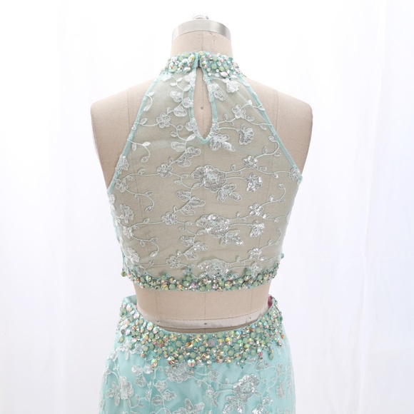 High Neck 2 Piece Prom Pageant Gown Formal Dress - Picture 6 of 7